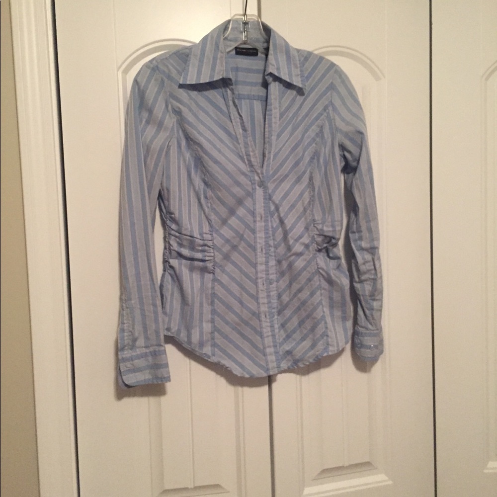 Professional V-neck blue striped blouse